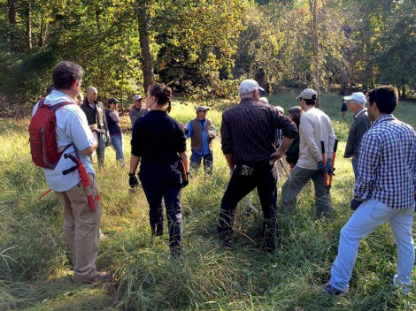 Meadows designer Larry Weaner with group in Dumbarton Oaks Park meadow. October 2014.